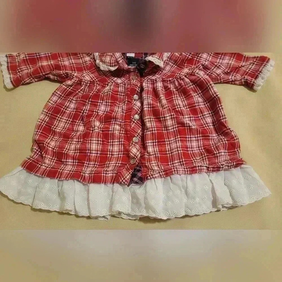 Vtg Tommy Hilfiger 3-6 Mo. Red, Blue, and White Plaid w/ Ruffles. Two Piece Set. - Picture 5 of 6